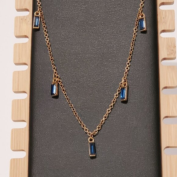 Gold Chain Necklace With Blue Rectangle Charms - Picture 2 of 8
